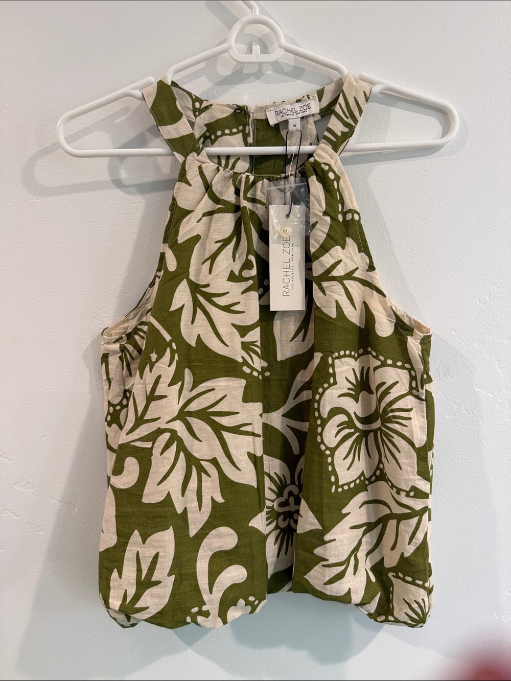 Rachel Zoe Olive and Cream Floral Halter Camisole